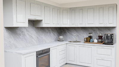 Кухня угловая Патина Ясень серебристый 7554 Прямоугольник